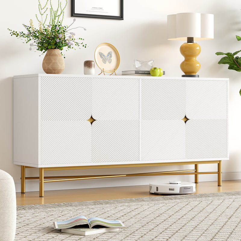 Buffet blanc texturé en relief 4 portes style luxe accent doré GUTTA