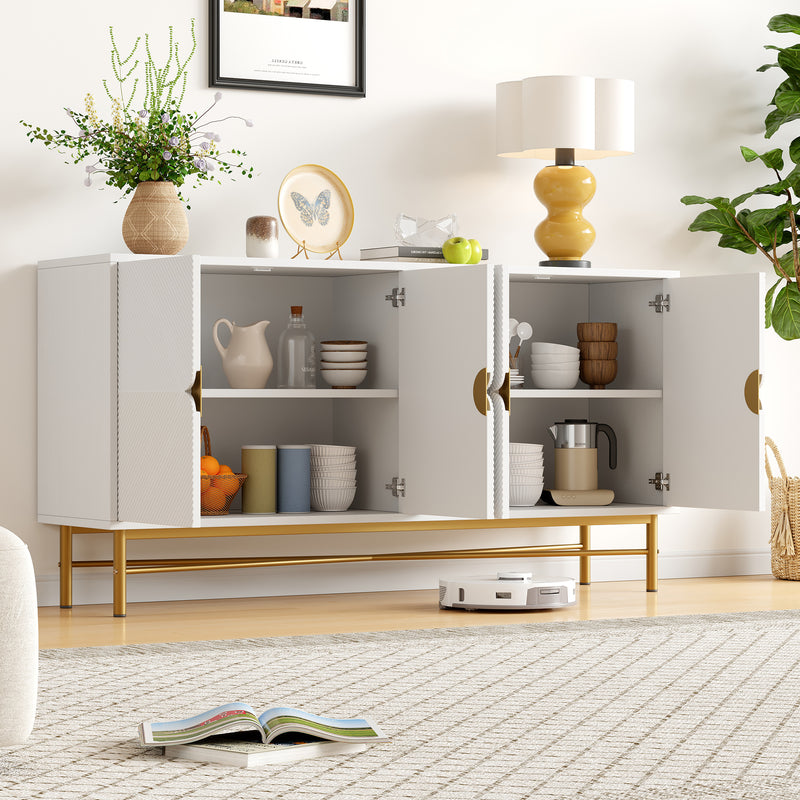 Buffet blanc texturé en relief 4 portes style luxe accent doré GUTTA