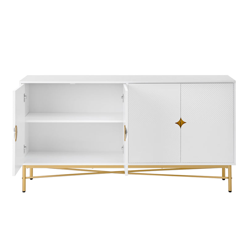 Buffet blanc texturé en relief 4 portes style luxe accent doré GUTTA