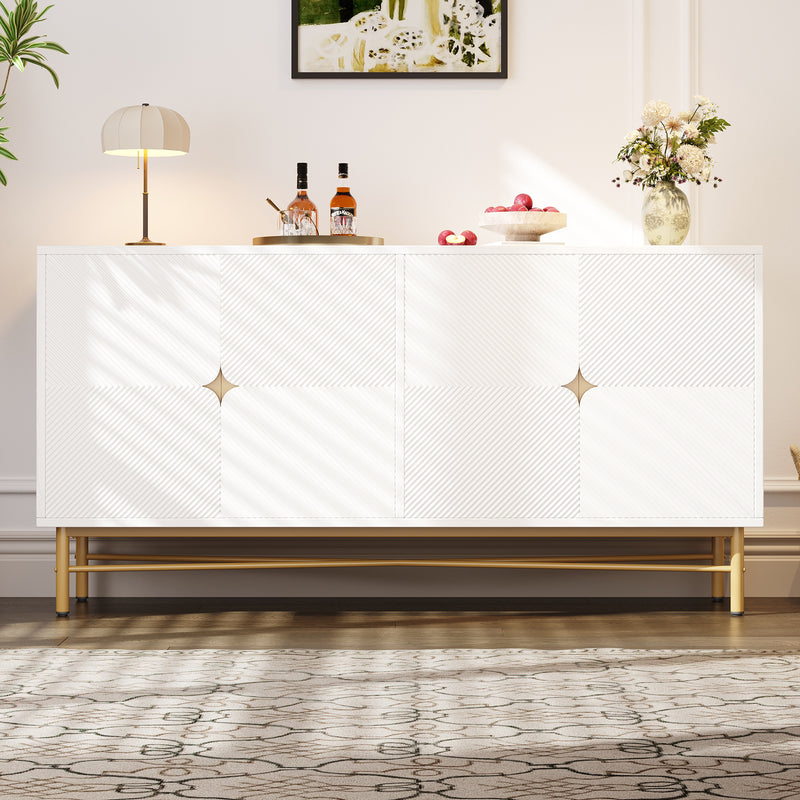 Buffet blanc texturé en relief 4 portes style luxe accent doré GUTTA