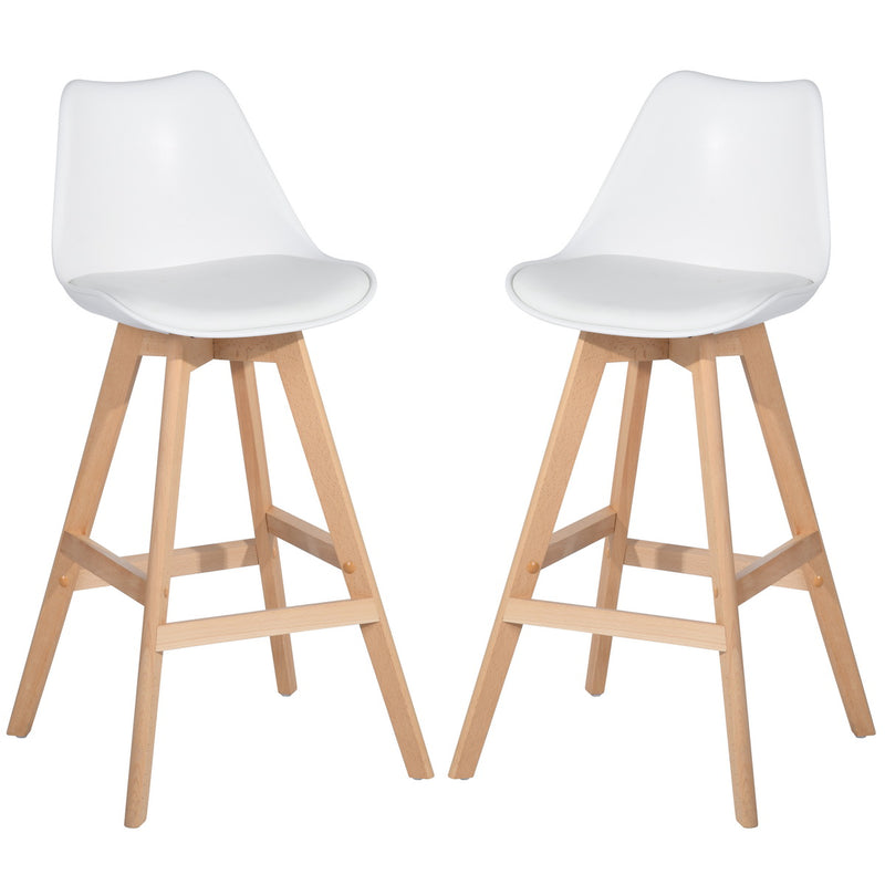 Lot de 2 tabourets de bar scandinave blanc pieds bois HOMIE PLUS WHITE UKFR