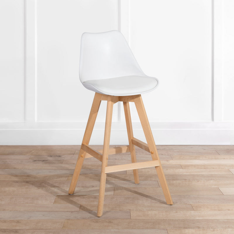 Lot de 2 tabourets de bar scandinave blanc pieds bois HOMIE PLUS WHITE UKFR