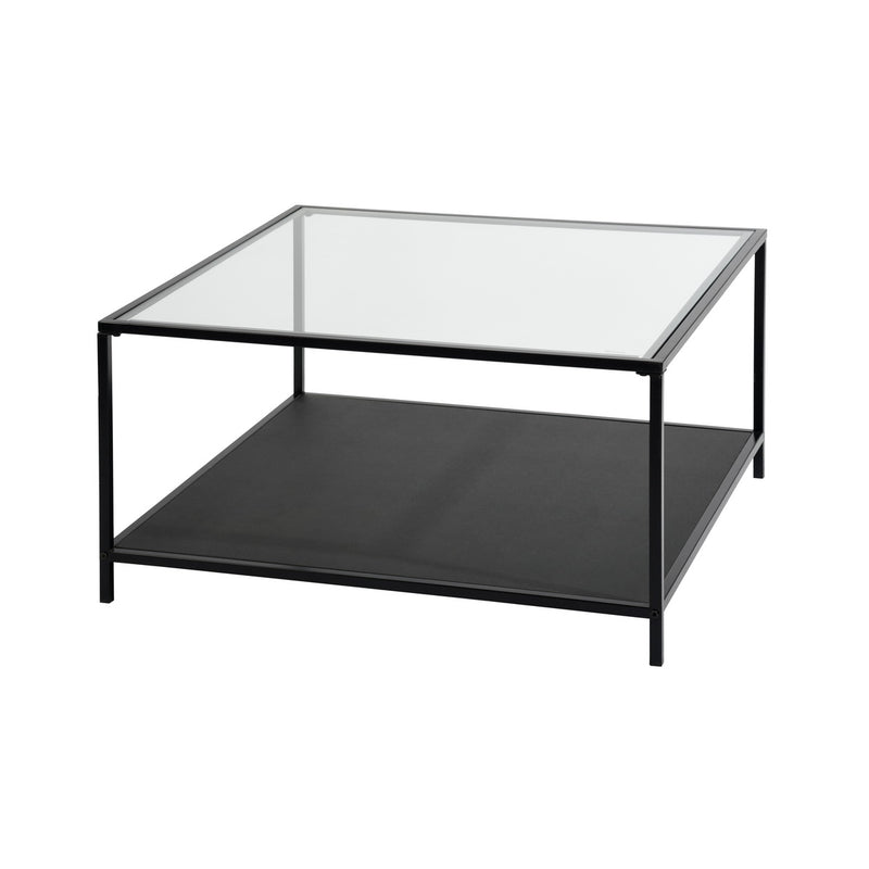 Table basse carrée verre transparent et noir 80x80 HUDD WOOD GLASS