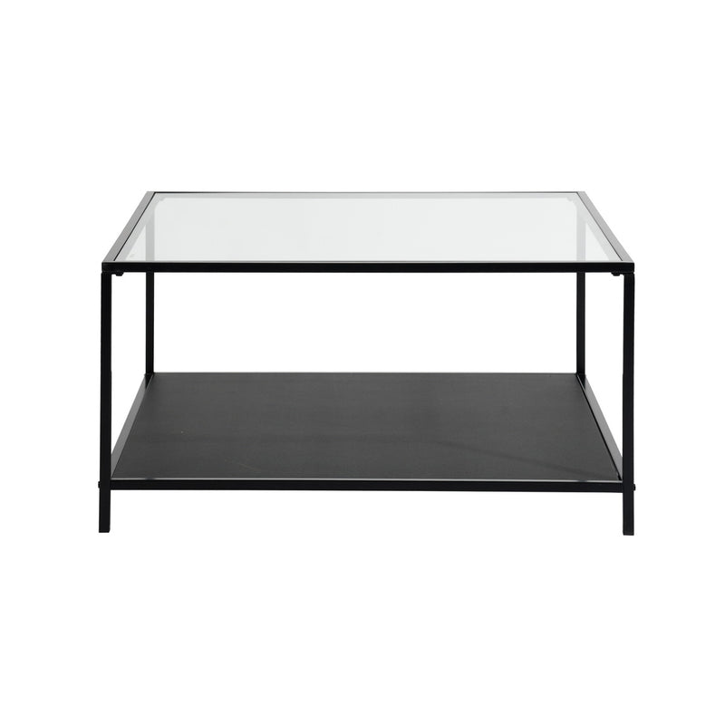 Table basse carrée verre transparent et noir 80x80 HUDD WOOD GLASS