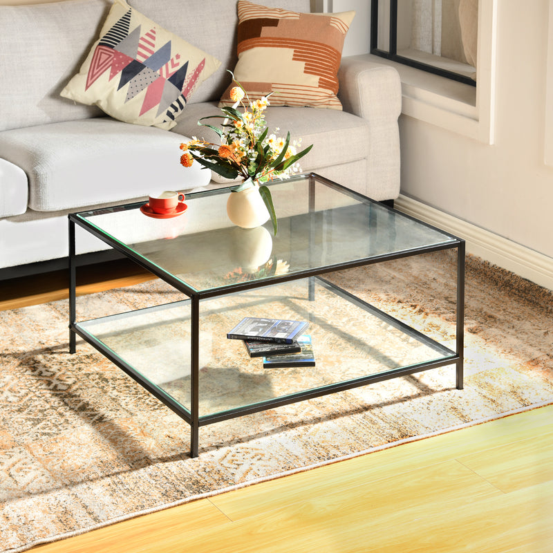 Wohnzimmer-Couchtisch aus Glas und schwarzem Metall HUDD LMKZ