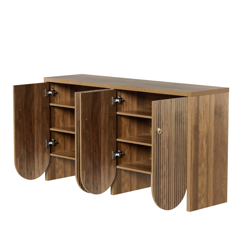 Buffet effet bois noyer 4 portes à rainures CEDARVALE