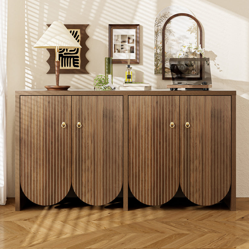 Buffet effet bois noyer 4 portes à rainures CEDARVALE