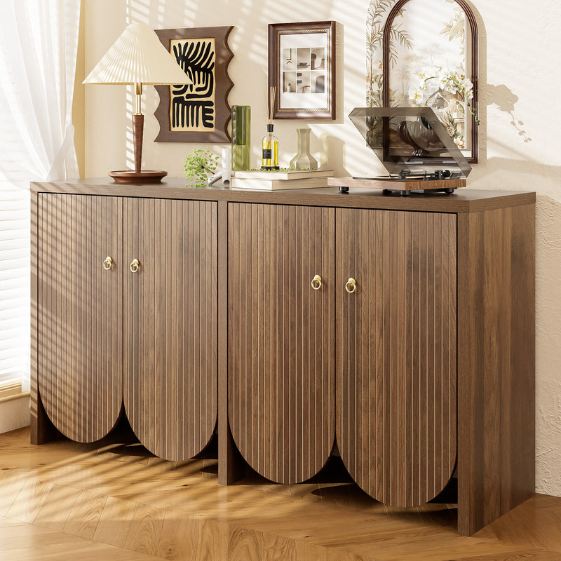 Buffet effet bois noyer 4 portes à rainures CEDARVALE