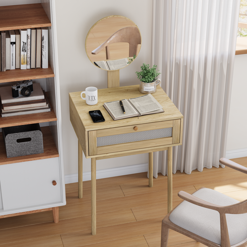 Coiffeuse bohème tiroir en rotin avec miroir (sans tabouret) 60*50*128cm HIZIED