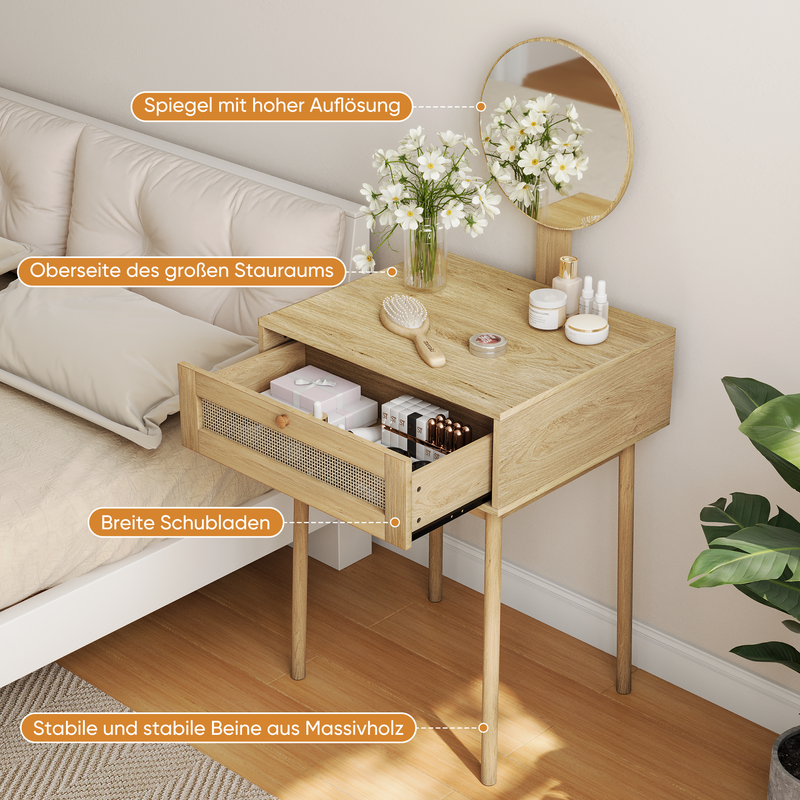 Coiffeuse bohème tiroir en rotin avec miroir (sans tabouret) 60*50*128cm HIZIED
