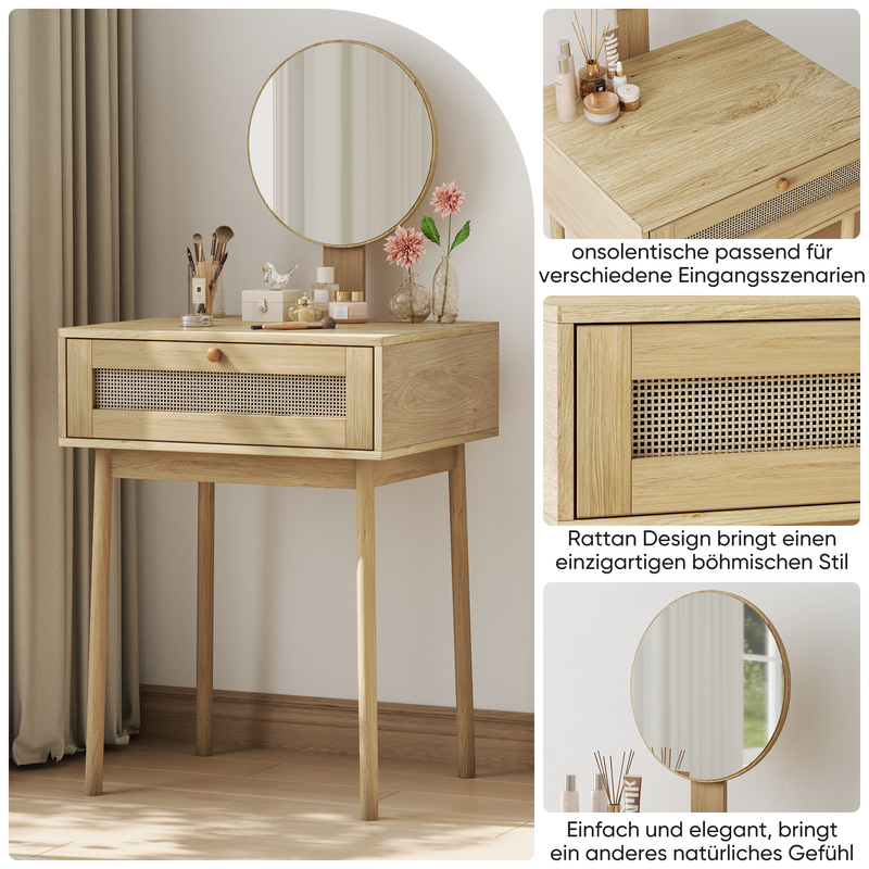 Coiffeuse bohème tiroir en rotin avec miroir (sans tabouret) 60*50*128cm HIZIED