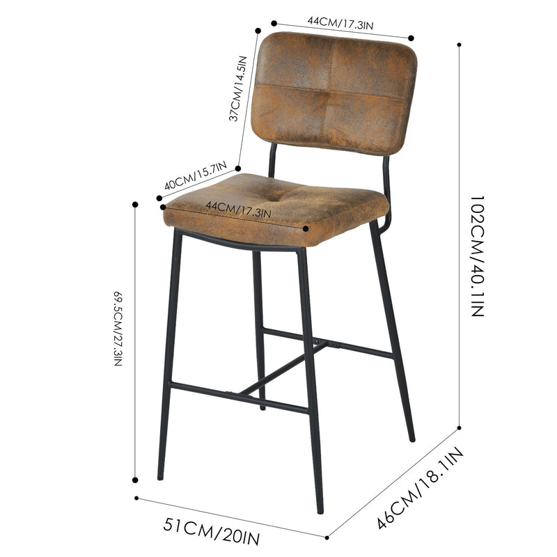 Lot de 2 tabourets de bar rétro vintage tissu suède marron pieds noir INDEPENDENCE BAR BOUTON SUEDE DC