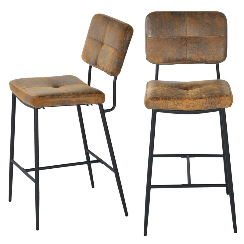 Lot de 2 tabourets de bar rétro vintage tissu suède marron pieds noir INDEPENDENCE BAR BOUTON SUEDE DC