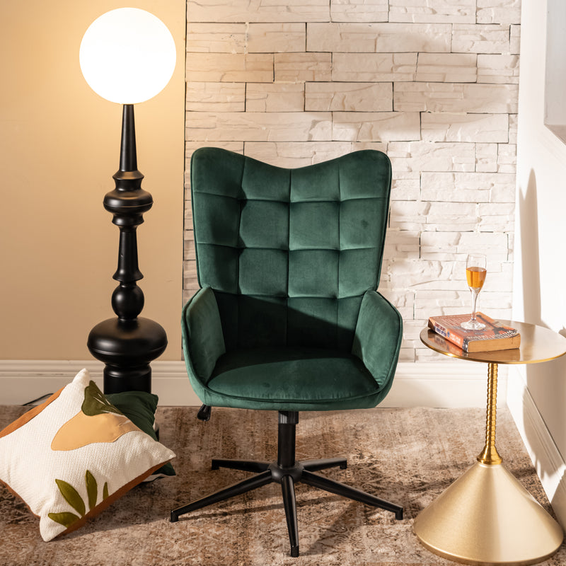 Fauteuil de bureau scandinave avec accoudoirs, 360°, en velours vert IRIS SMALL VELVET GREEN