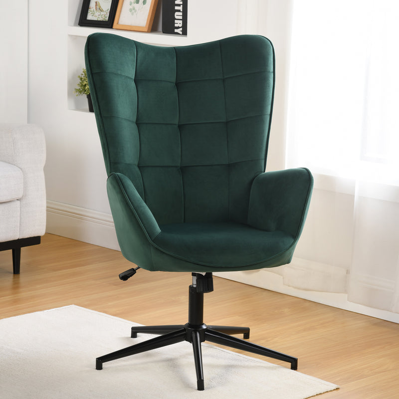 Sillón de oficina escandinavo con reposabrazos, giratorio 360 grados, en terciopelo verde, patas de metal negro - IRIS