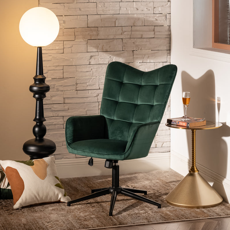 Fauteuil de bureau scandinave avec accoudoirs, 360°, en velours vert IRIS SMALL VELVET GREEN