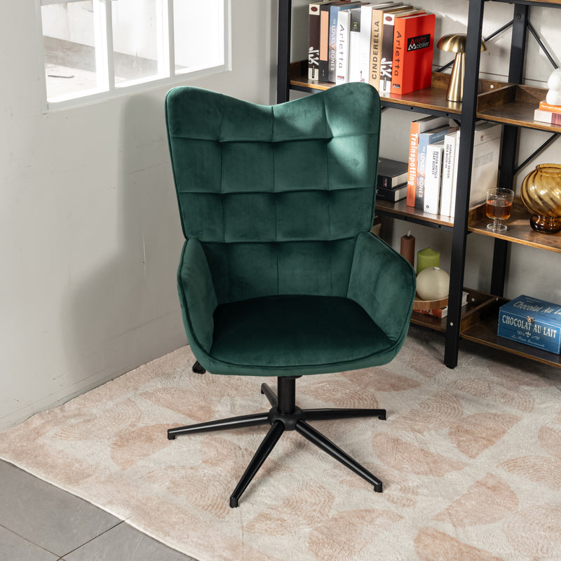 Fauteuil de bureau scandinave avec accoudoirs, 360°, en velours vert IRIS SMALL VELVET GREEN