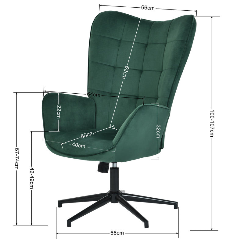 Skandinavischer Bürosessel mit Armlehnen, 360°, aus grünem Samt IRIS VELVET GREEN