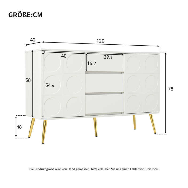 Buffet blanc moderne avec 3 tiroirs et 2 portes 120x40x78 cm ILTIENS