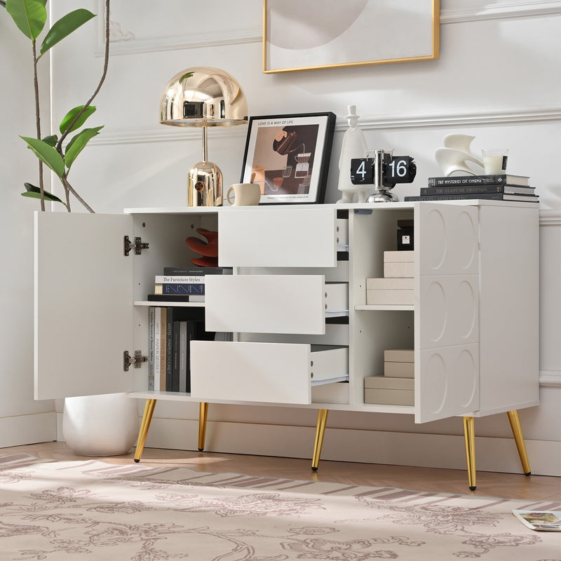 Buffet blanc moderne avec 3 tiroirs et 2 portes 120x40x78 cm ILTIENS