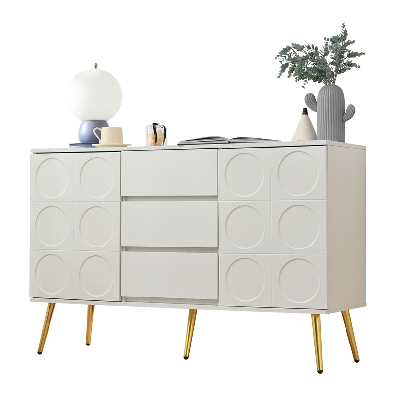 Buffet blanc moderne avec 3 tiroirs et 2 portes 120x40x78 cm ILTIENS