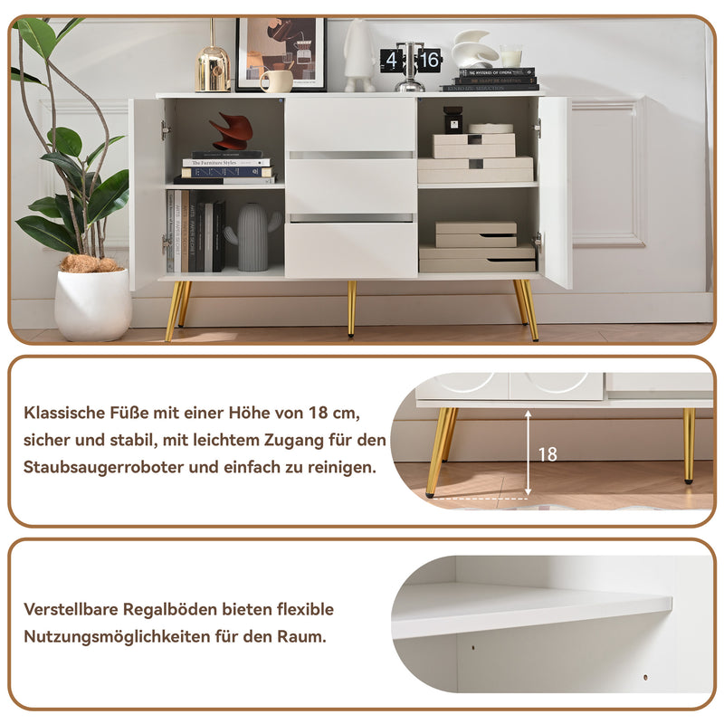 Buffet blanc moderne avec 3 tiroirs et 2 portes 120x40x78 cm ILTIENS