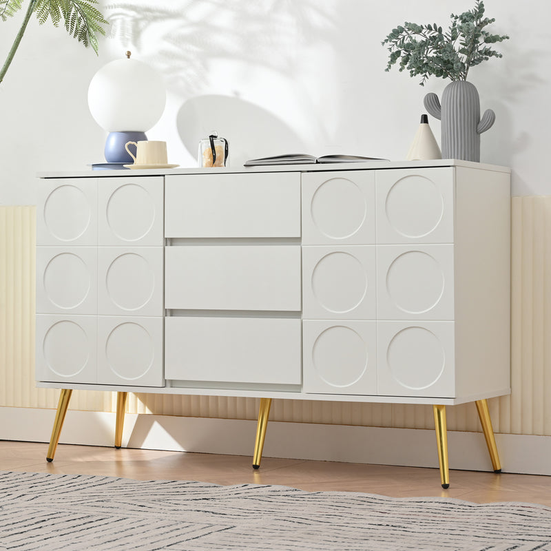 Buffet blanc moderne avec 3 tiroirs et 2 portes 120x40x78 cm ILTIENS