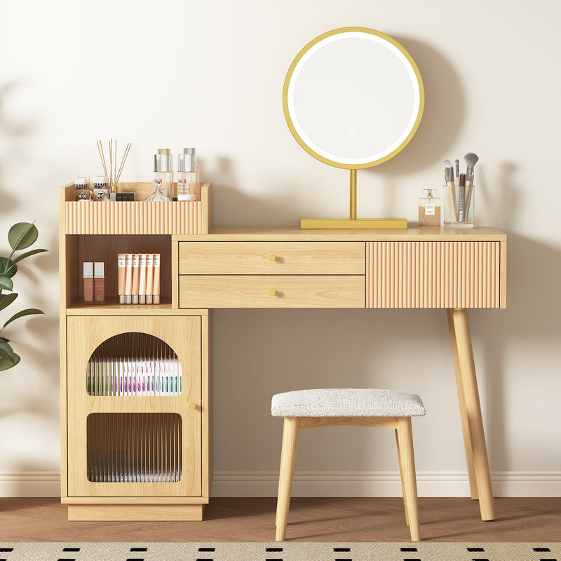 Coiffeuse moderne effet bois avec un miroir LED d&