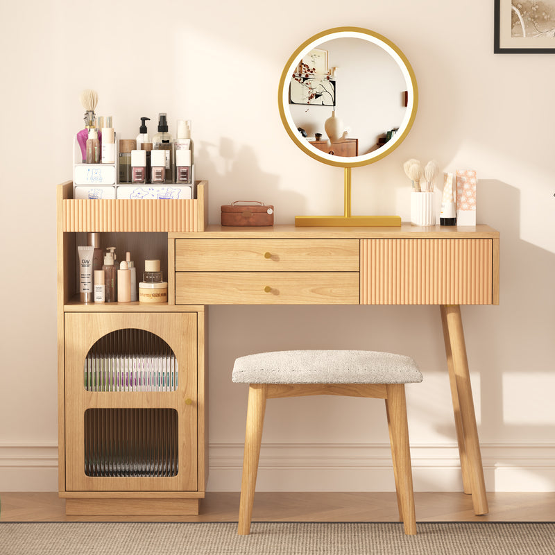 Coiffeuse moderne effet bois avec un miroir LED d&