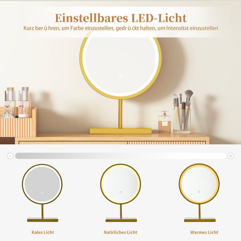 Coiffeuse moderne effet bois avec un miroir LED d&