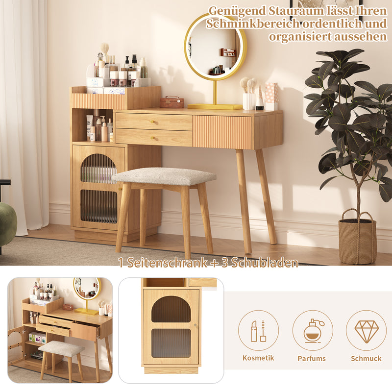 Coiffeuse moderne effet bois avec un miroir LED d&