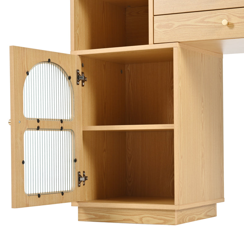 Coiffeuse moderne effet bois avec un miroir LED d&