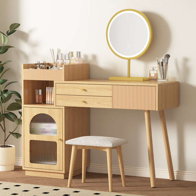 Coiffeuse moderne effet bois avec un miroir LED d&
