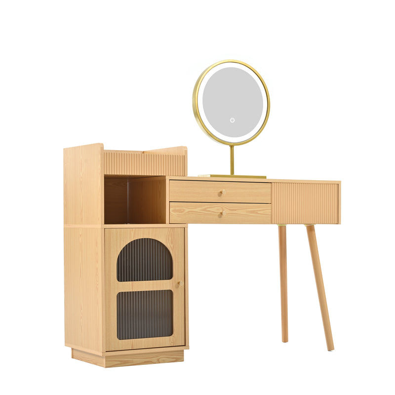 Coiffeuse moderne effet bois avec un miroir LED d&