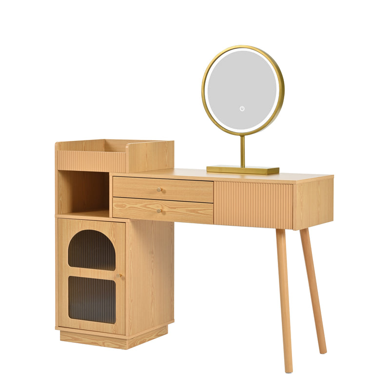 Coiffeuse moderne effet bois avec un miroir LED d&