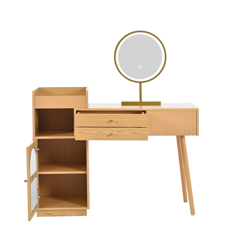 Coiffeuse moderne effet bois avec un miroir LED d&