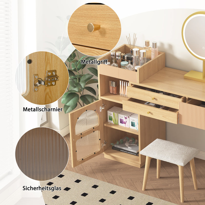 Coiffeuse moderne effet bois avec un miroir LED d&