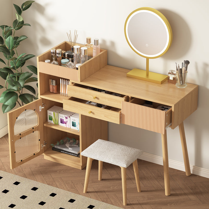 Coiffeuse moderne effet bois avec un miroir LED d&