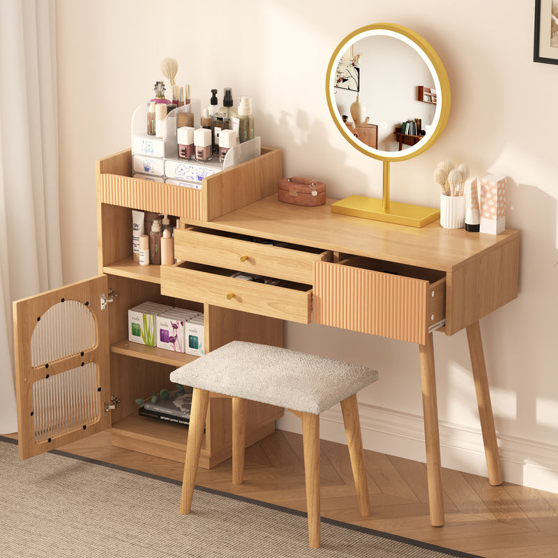 Coiffeuse moderne effet bois avec un miroir LED d&