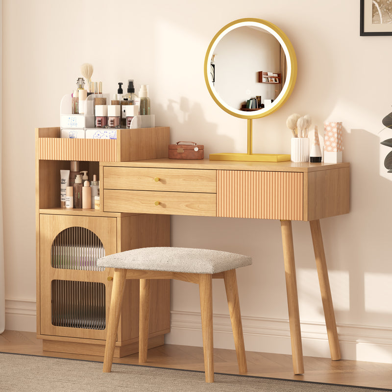 Coiffeuse moderne effet bois avec un miroir LED d&
