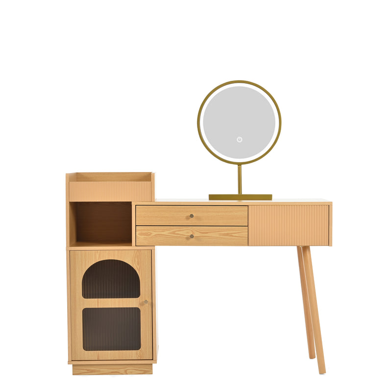 Coiffeuse moderne effet bois avec un miroir LED d&