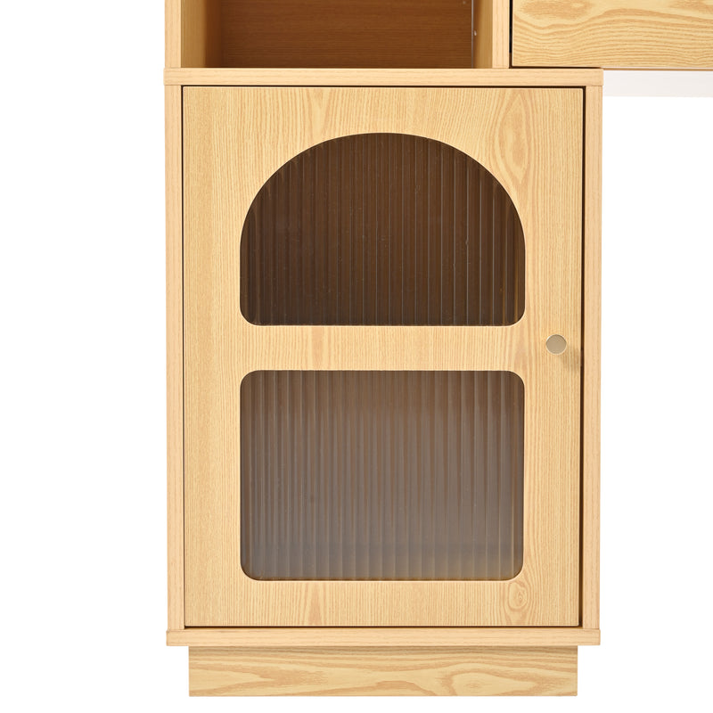 Coiffeuse moderne effet bois avec un miroir LED d&