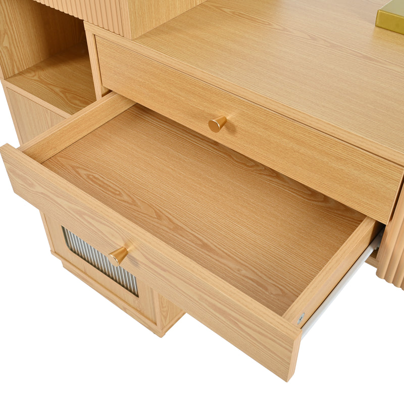 Coiffeuse moderne effet bois avec un miroir LED d&
