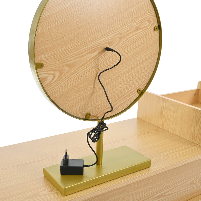 Coiffeuse moderne effet bois avec un miroir LED d&