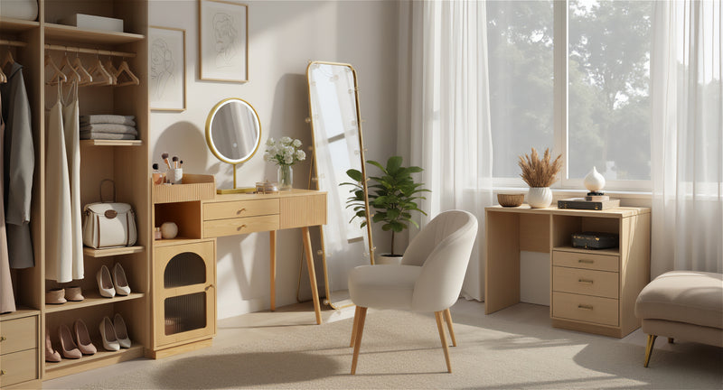 Coiffeuse moderne effet bois avec un miroir LED d&