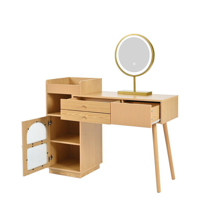 Coiffeuse moderne effet bois avec un miroir LED d&