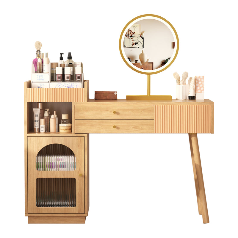 Coiffeuse moderne effet bois avec un miroir LED d&