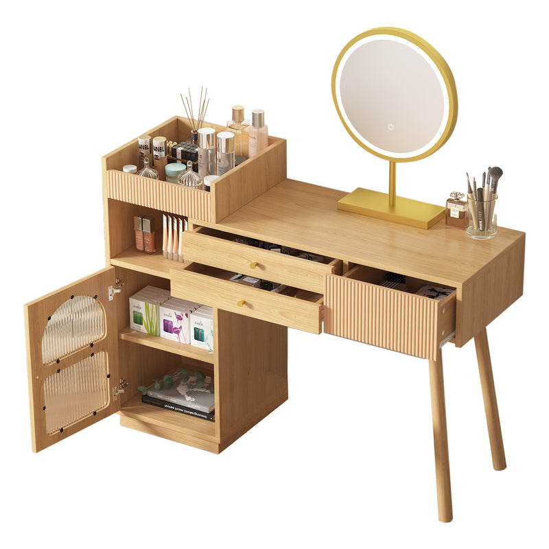 Coiffeuse moderne effet bois avec un miroir LED d&