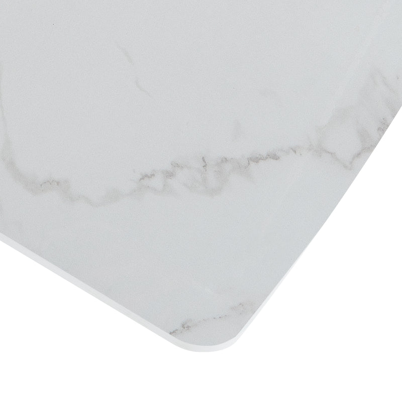 Table de salle à manger rectangulaire extensible 120-160cm, effet marbre blanc imprimé avec pied en forme X INFOCHEM