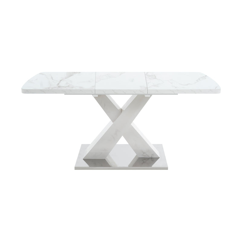 Table de salle à manger rectangulaire extensible 120-160cm, effet marbre blanc imprimé avec pied en forme X INFOCHEM